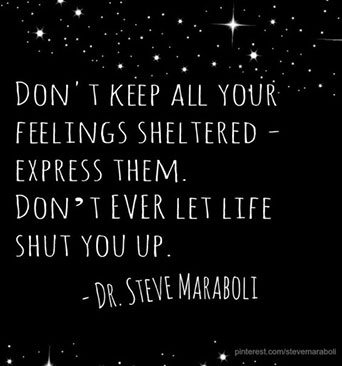 Don't keep all your feelings sheltered -- express them. Don't ever let life shut you up. - Dr. Steve Maraboli