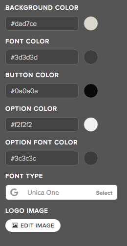 Screen shot of button color selection controls